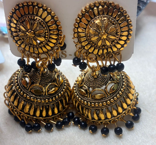 Elegant Tradition Black Jhumka/Jimmikki -Gold plated Temple jewellery category