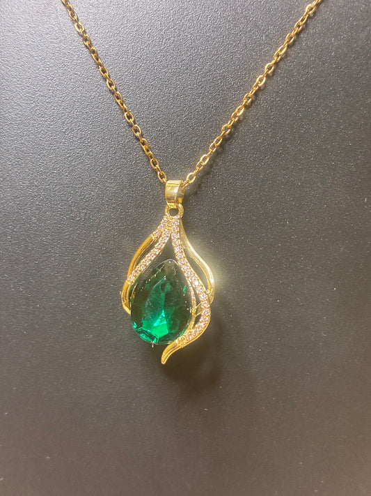 PREMIUM quality Gold cross chain with big green pearl|Gold plated|Anti Tarnish|