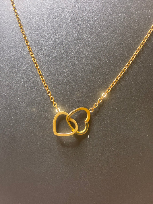 New Stock|Gold Plated|Double heart symbol necklace