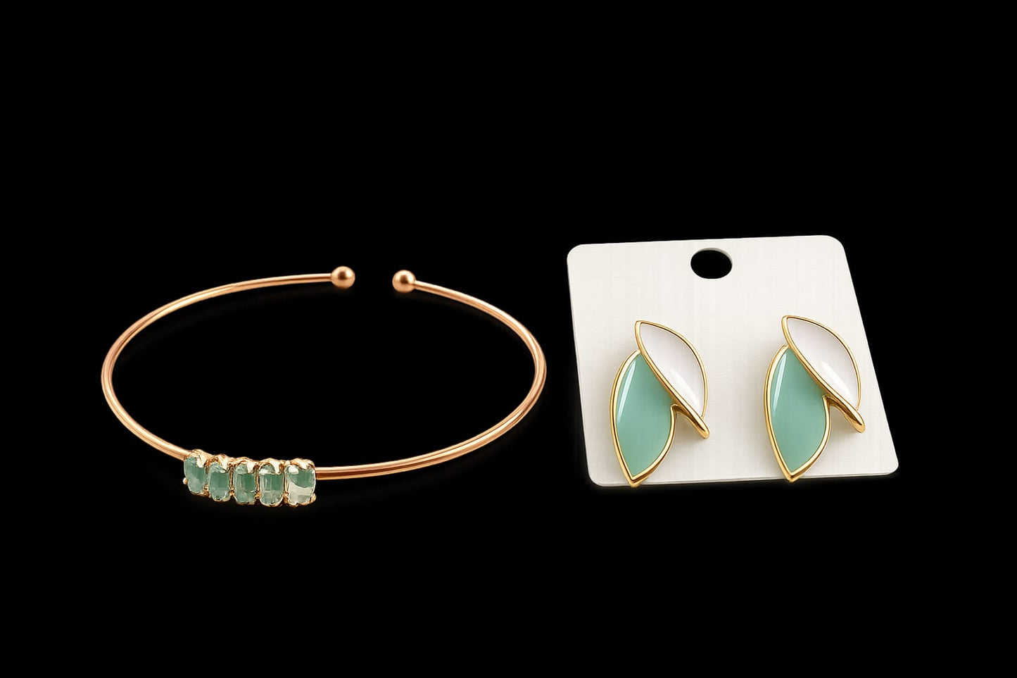 Adjustable bangle and stud earnings