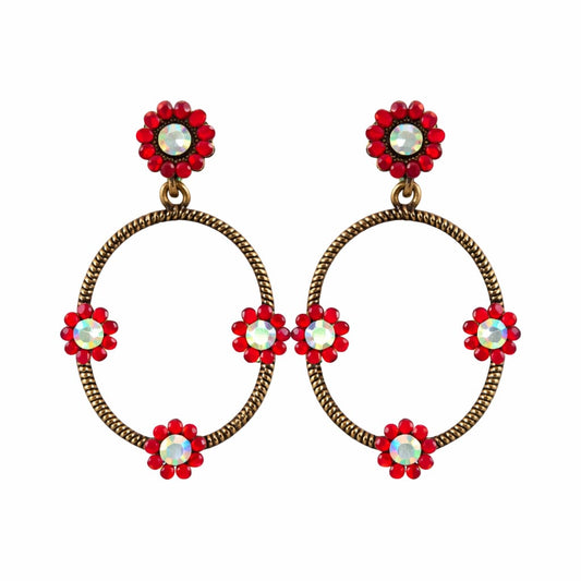 Simple and unique oval shaped flower hanging earnings with flower stud