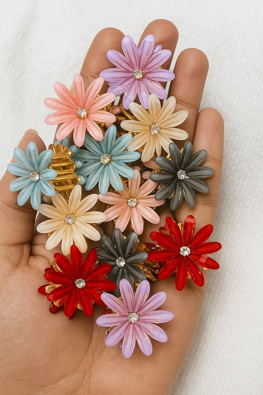 Beautiful multi colour flower clips small|Crab clip|Size Small