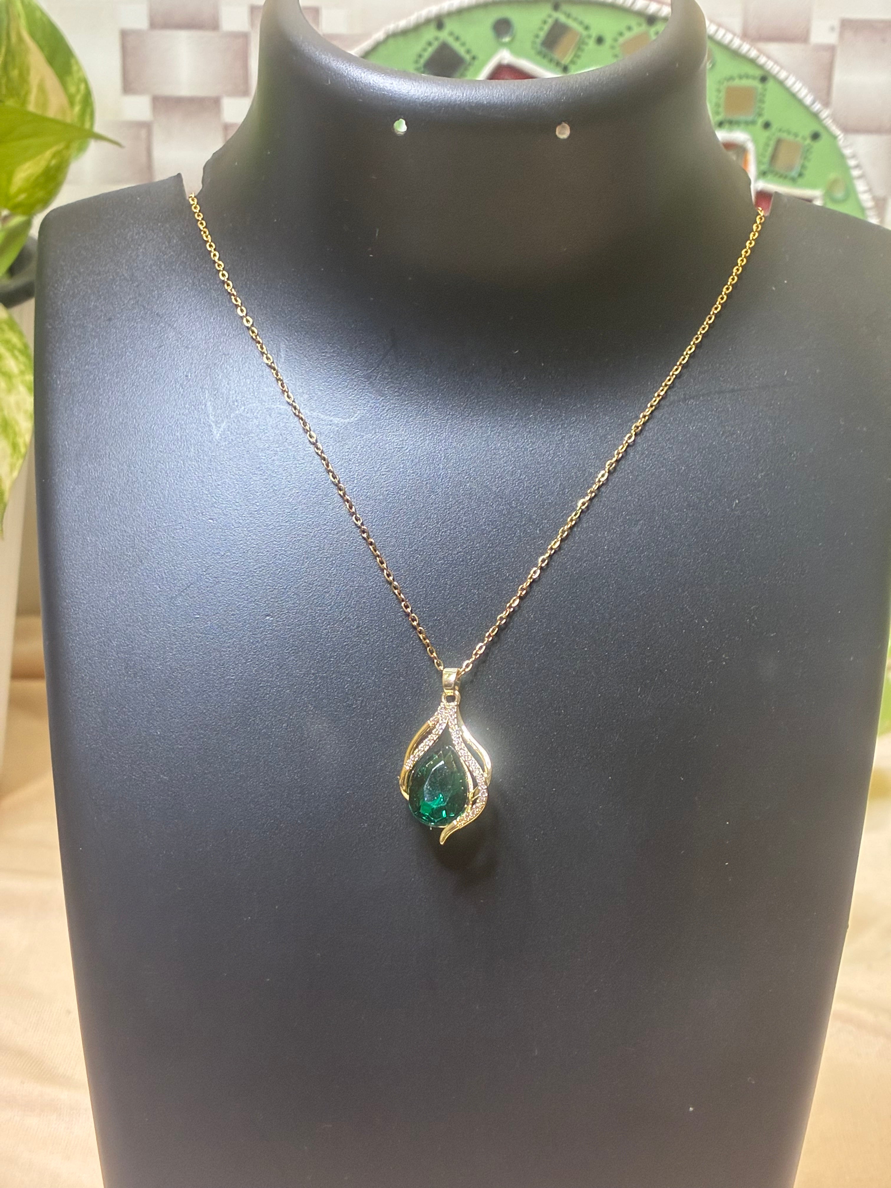 PREMIUM quality Gold cross chain with big green pearl|Gold plated|Anti Tarnish|