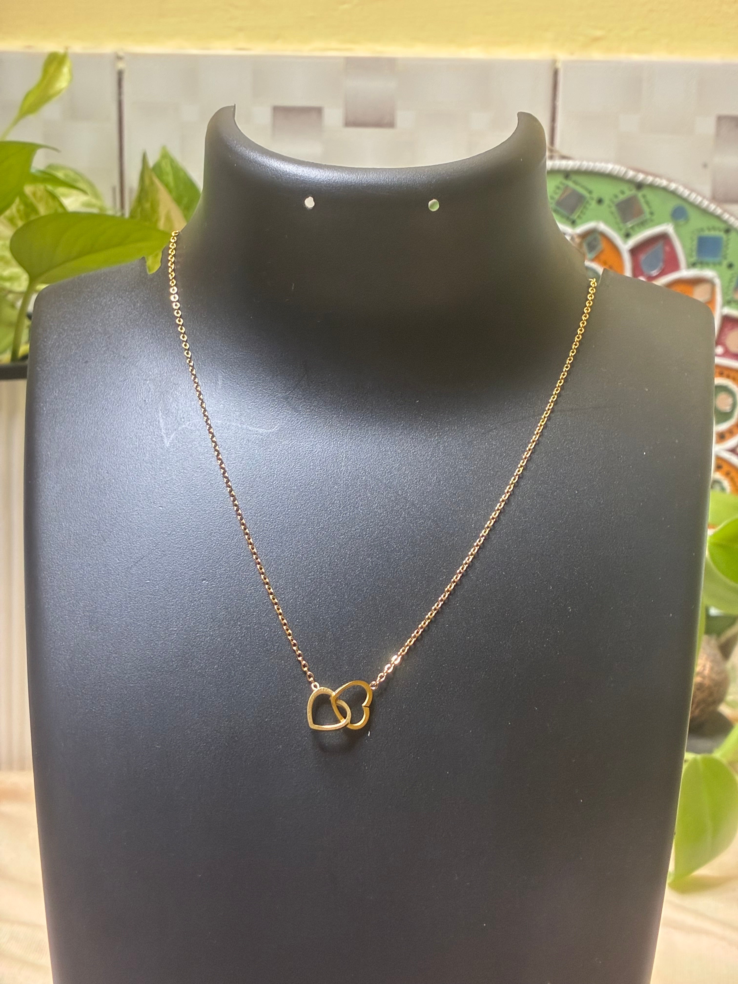 New Stock|Gold Plated|Double heart symbol necklace
