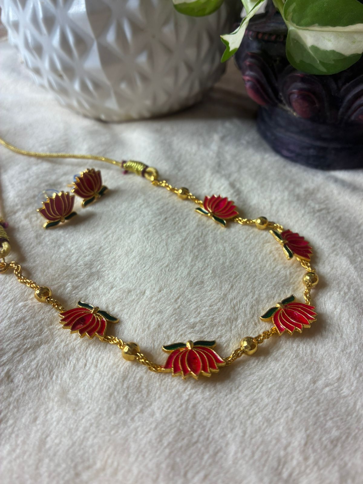 NEW STOCK arrived Lotus motif ONAM Special Neck piece with ear rings