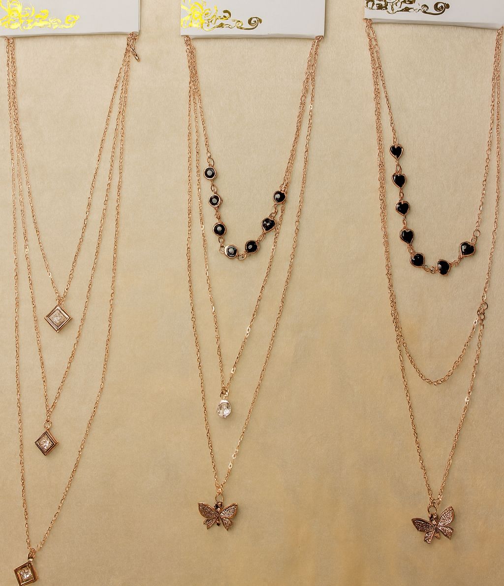 New GEN KOREAN UNISEX three layered rose gold neck chain with diamond symbol