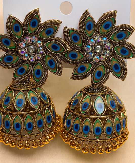 Real PEACOCK blue & green combo Jhumka/Jimmikki
