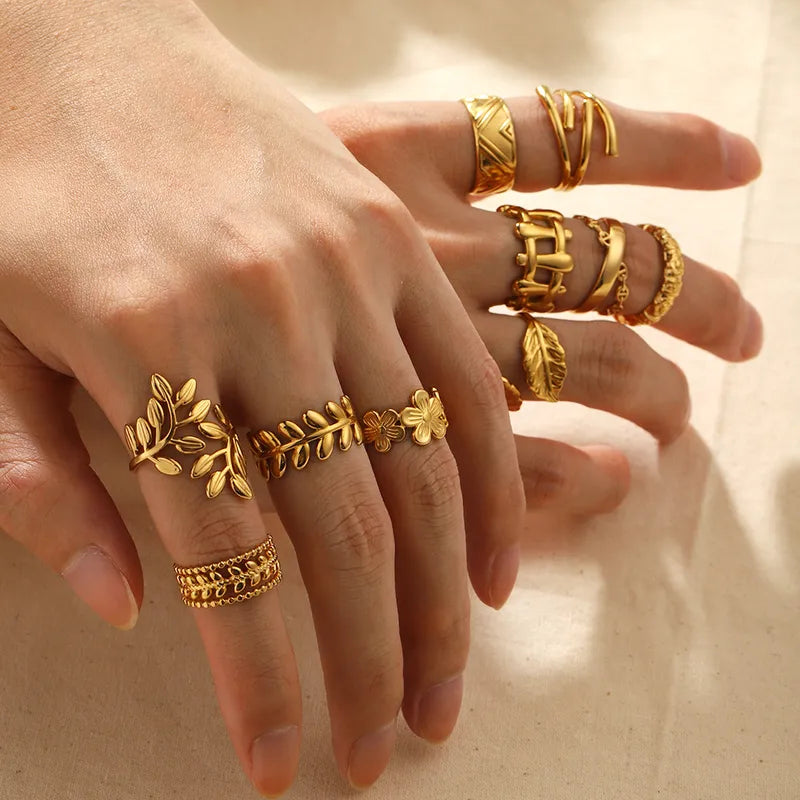 NEW STOCK!PVD Coated 18K Gold Real Gold Plated Geometric Stainless Steel Modern Style Waterproof Non Tarnish Open Rings