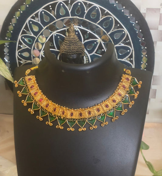 meenakari necklace – A Fusion of Gold, Ruby & Emerald Elegance