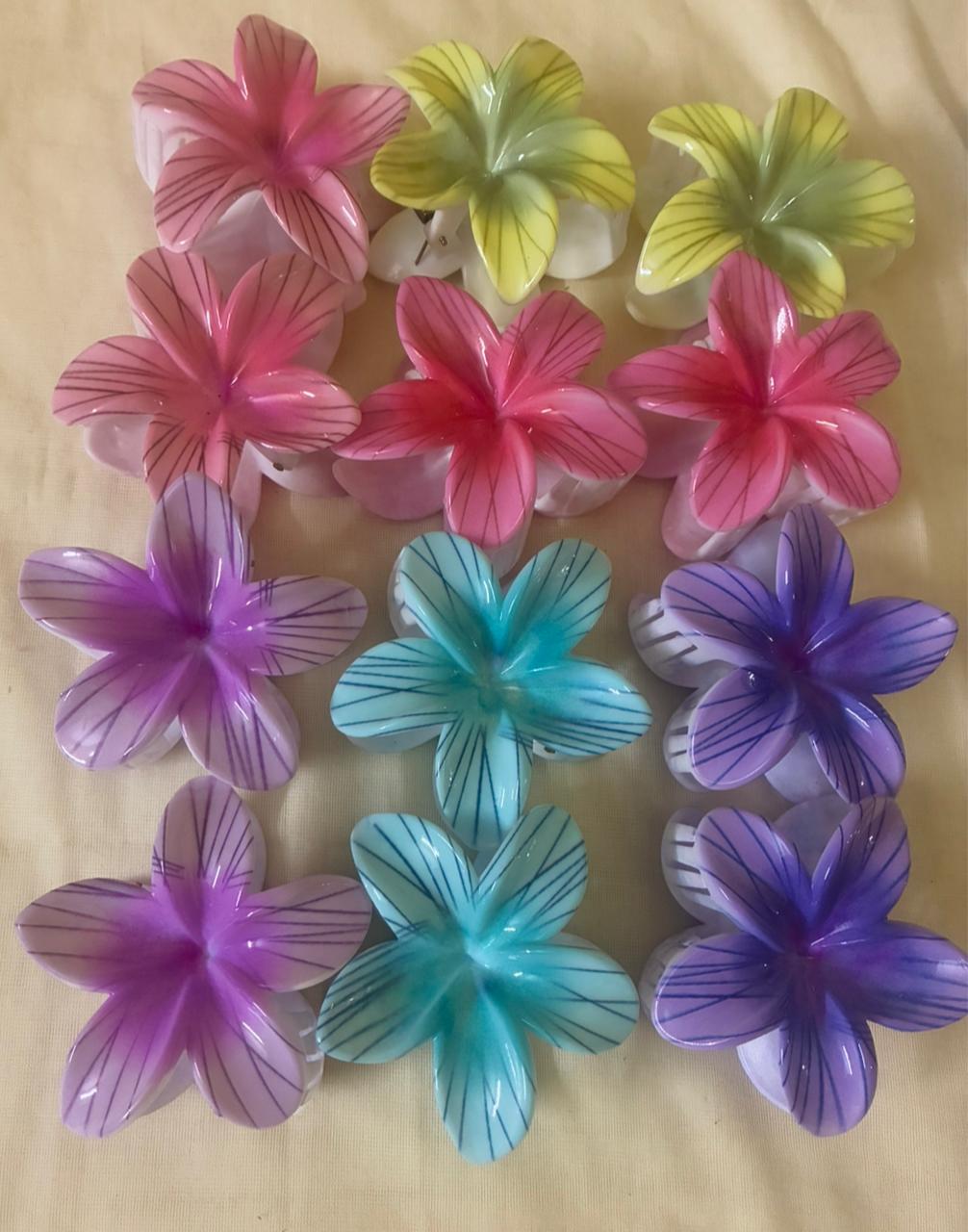 Flower Clips with black lines and multi shade|Medium size