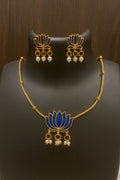 Royal Blue Lotus Necklace – Elegant Fusion of Tradition & Modern Art