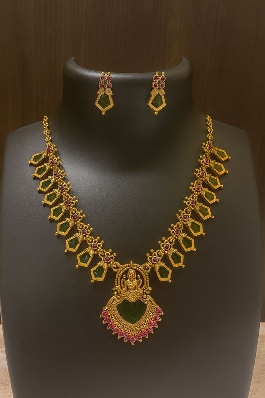 Traditional Temple Necklace with Goddess Lakshmi Design