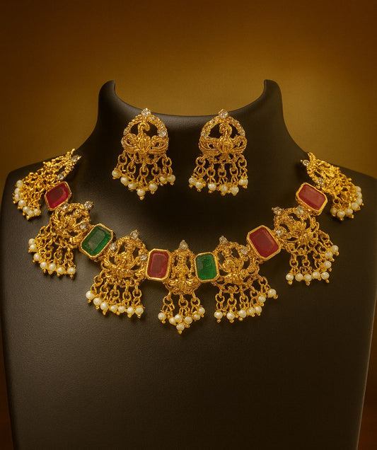 Where Heritage Meets Royal Elegance - Royal Traditional Necklace with Gemstones