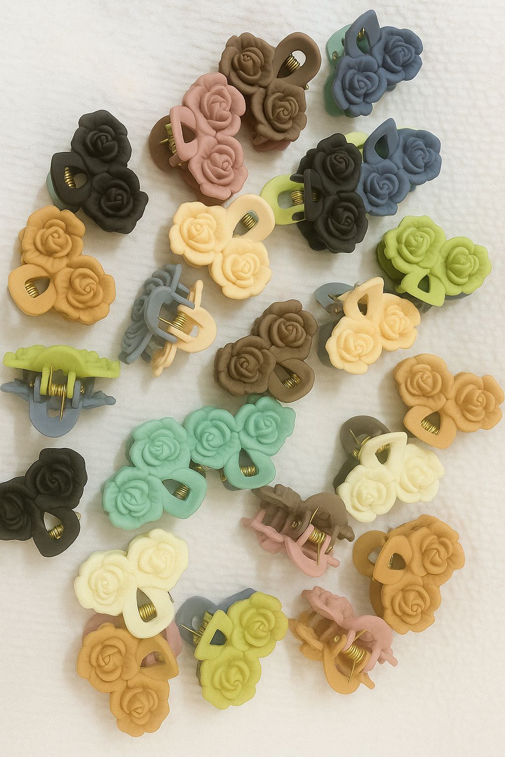 Multi shade Double Rose flower hair claws