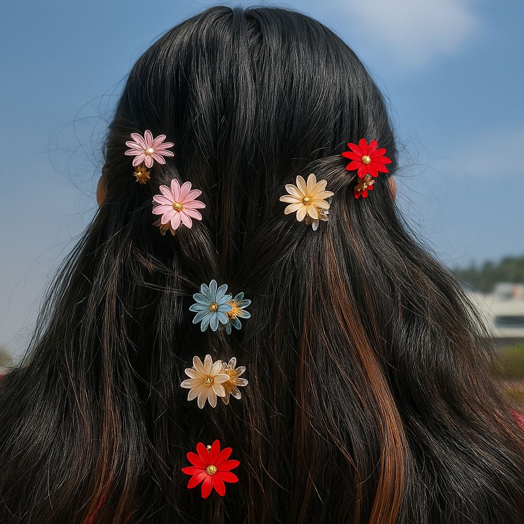 Beautiful multi colour flower clips small|Crab clip|Size Small