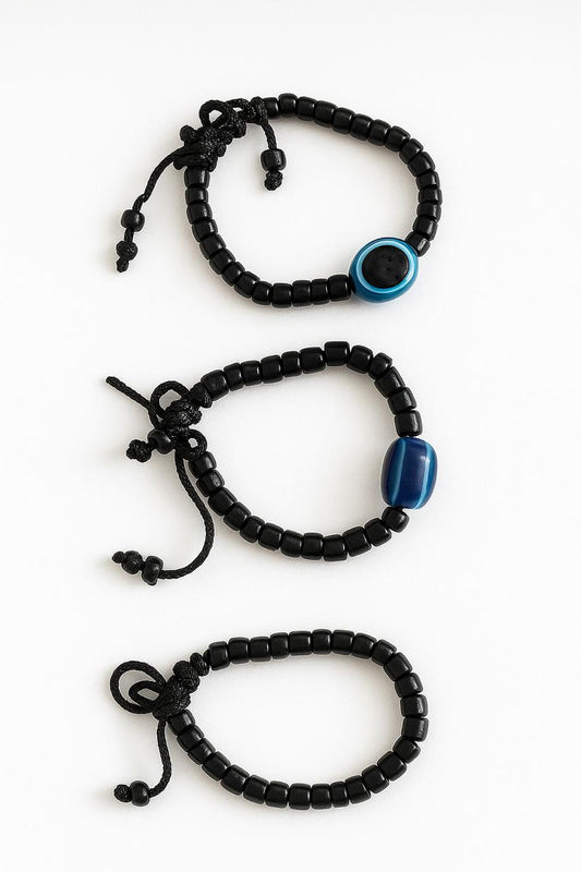 Anklets for kids (0-3yrs) Adjustable| Black beads with evil eye