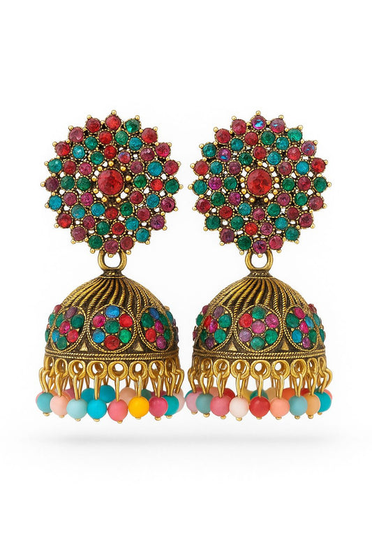 Sun chakra Motif multi coloured stone work Jhumkaa/Jimmikki|Fushion Category