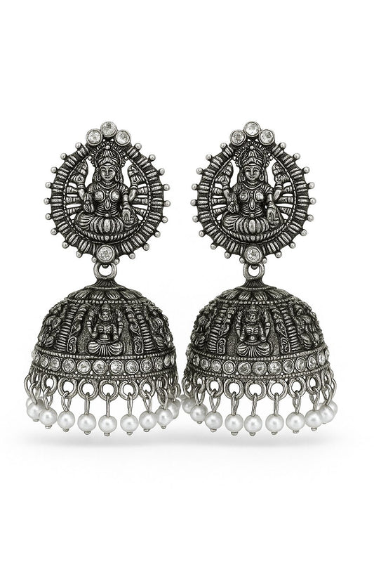 New Arrival|Lakshmi Motif Black metal temple Jimmikki/Jhumka