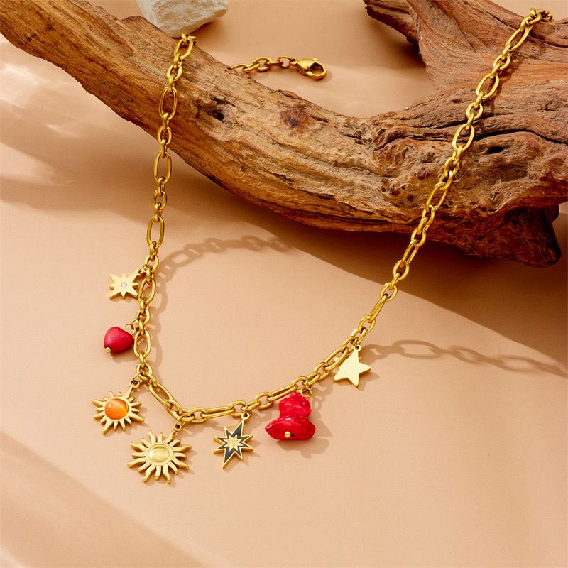 Anti tarnish New Gen Korean Multi layered neck chain |Sun & Stars motifs