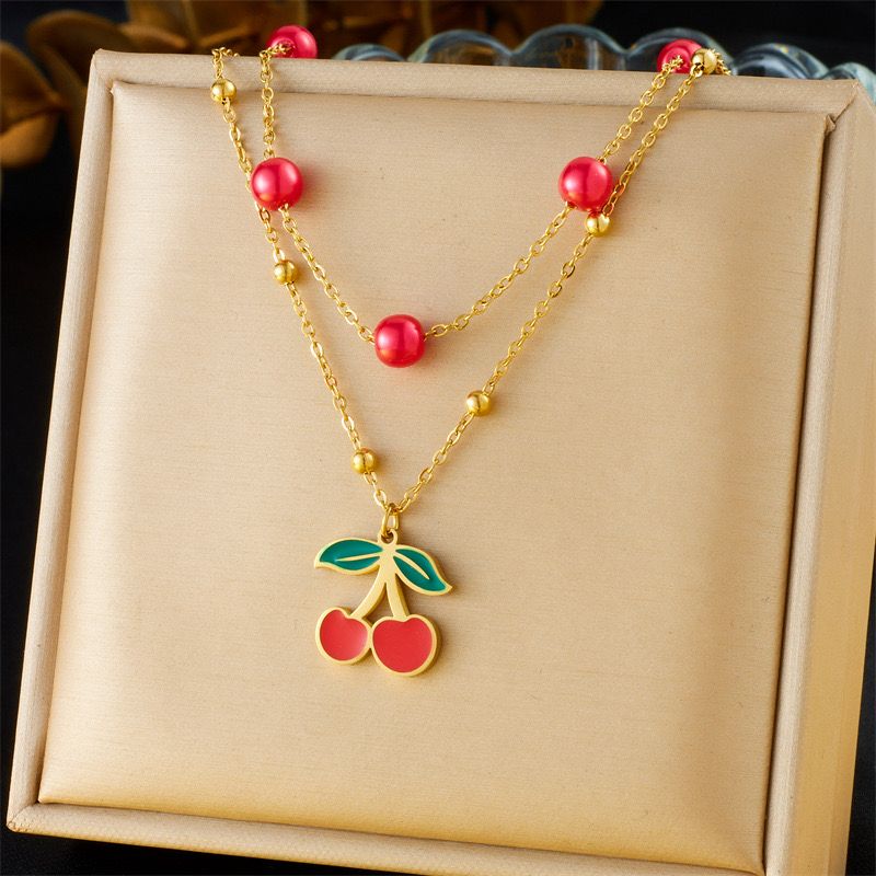 Anti tarnish New Gen Korean Multi layered neck chain |Red cherry Pendent