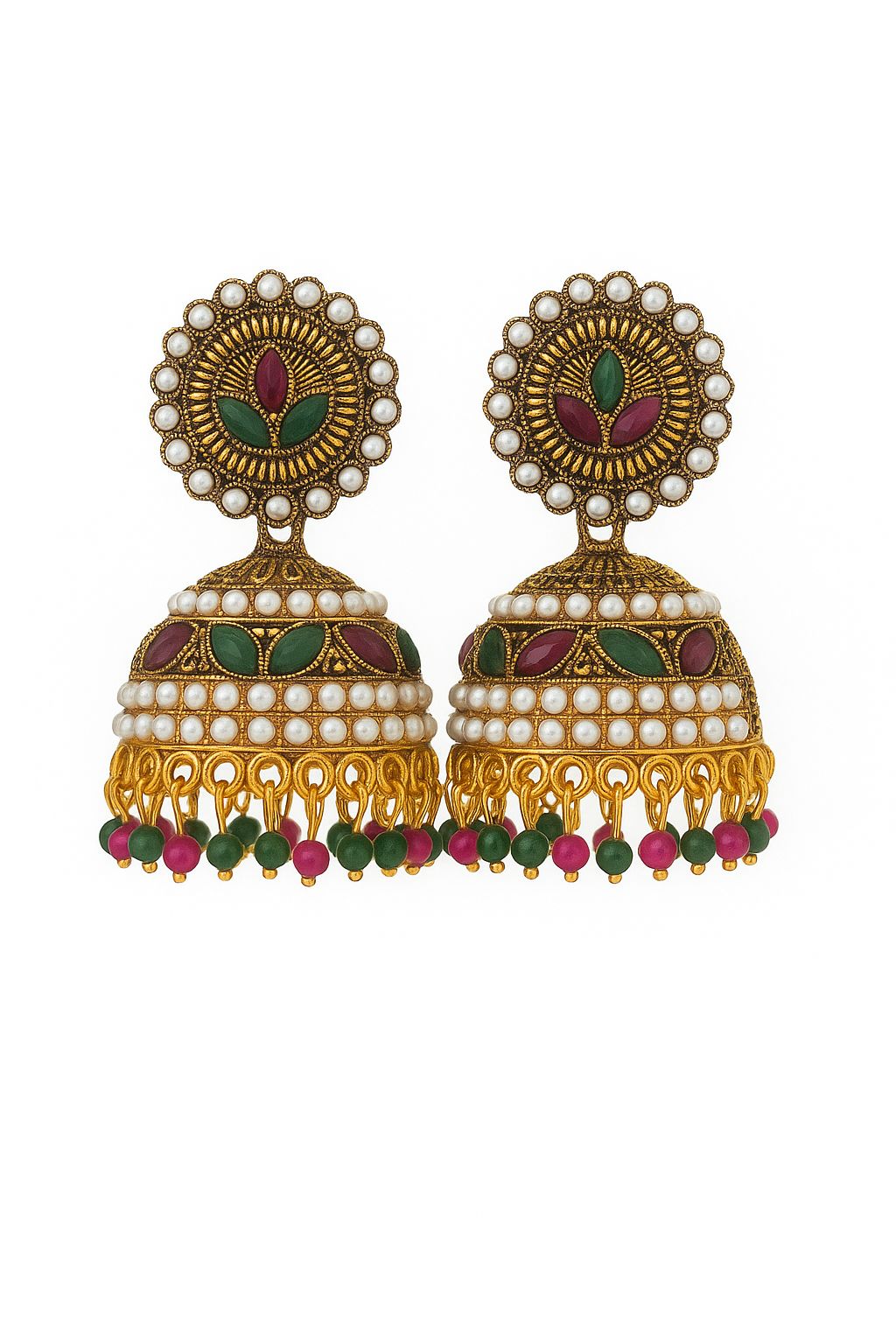 Unique and Elegant Gold labelled with full stone and pearl finishing large jimukha