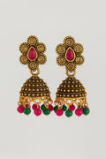 flower shaped stud with multicolor hanging beads jimukha