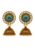 Small and cutie peacock feather round stud with small jhmkha