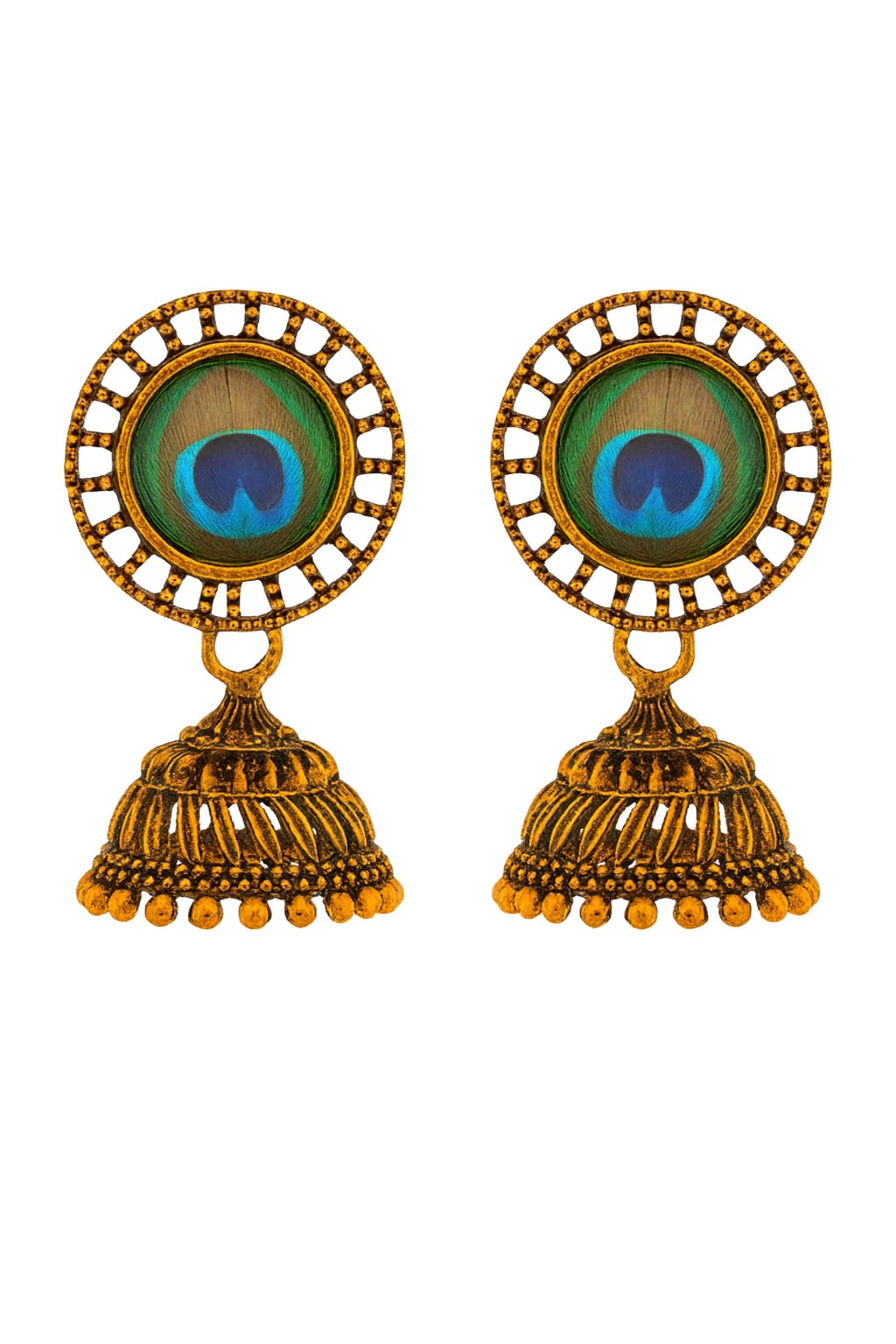 Small and cutie peacock feather round stud with small jhmkha