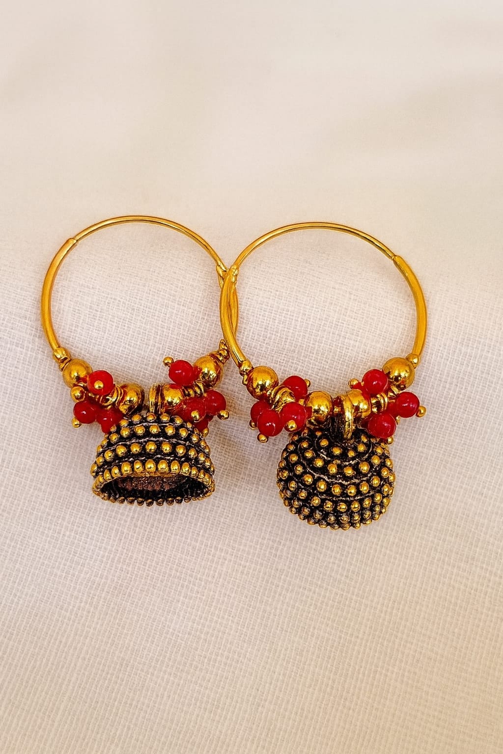 Gold plated ring hanging small jimukha  with beads