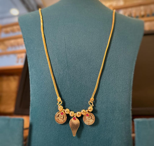 Three Locket coin Thaali/Mangalasutra with red stone