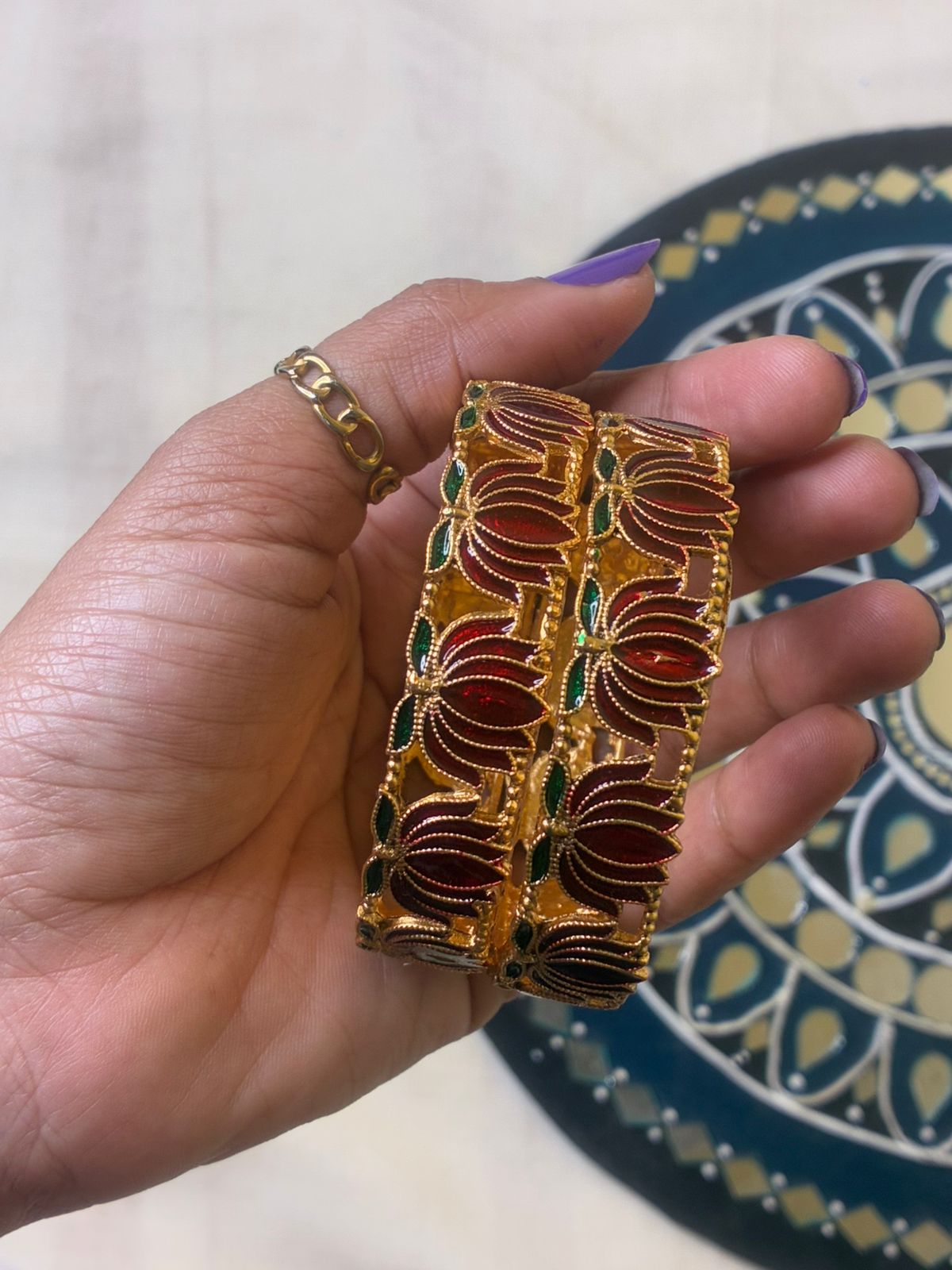 Trending Lotus bangle in green,meroon and mixed colours