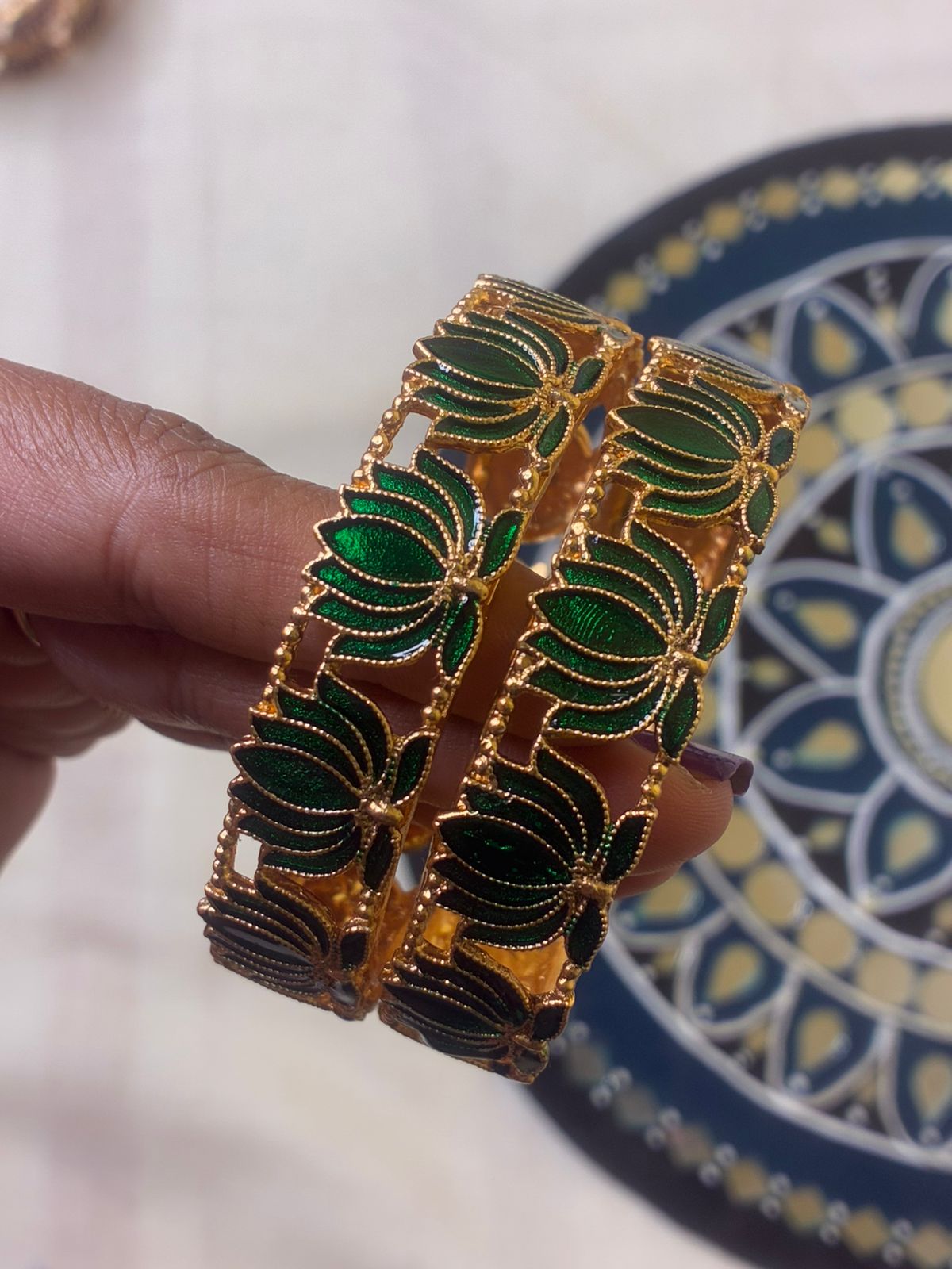 Trending Lotus bangle in green,meroon and mixed colours