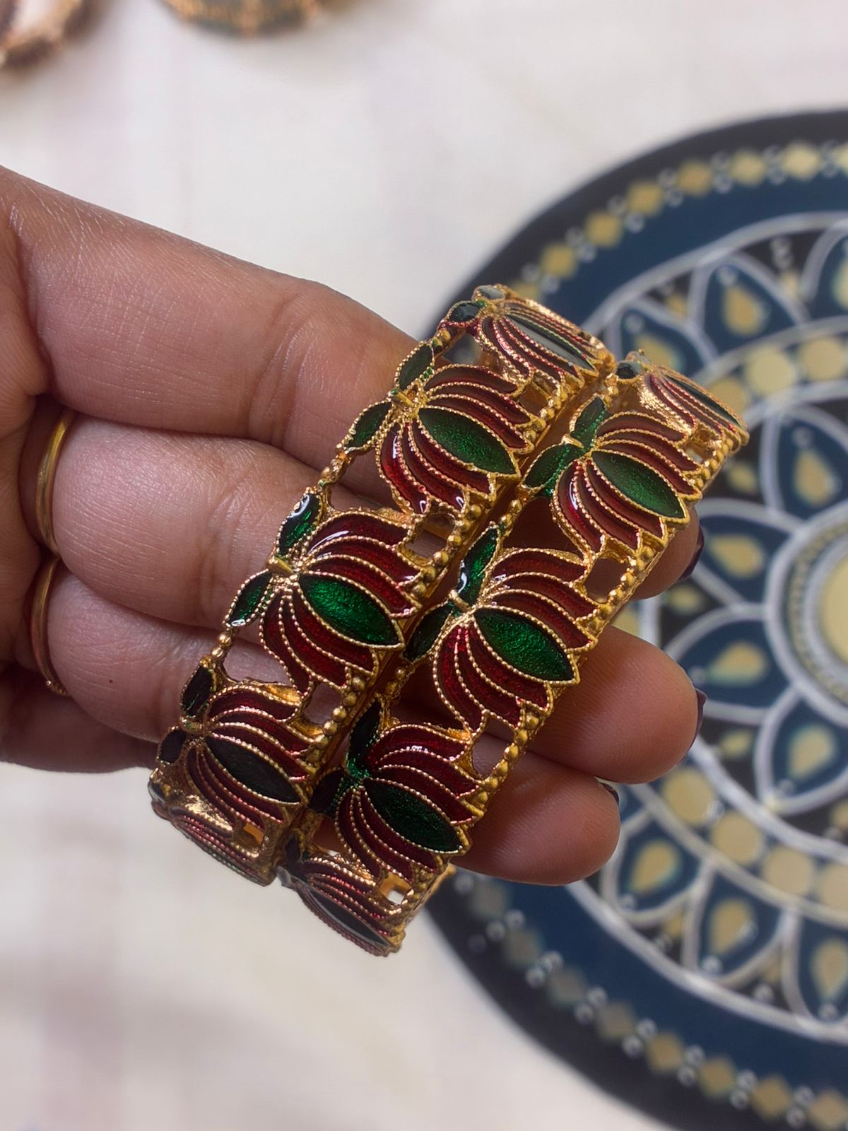 Trending Lotus bangle in green,meroon and mixed colours