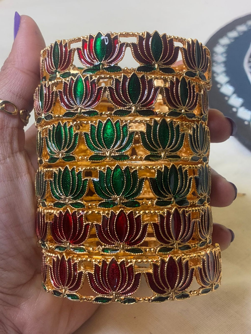 Trending Lotus bangle in green,meroon and mixed colours