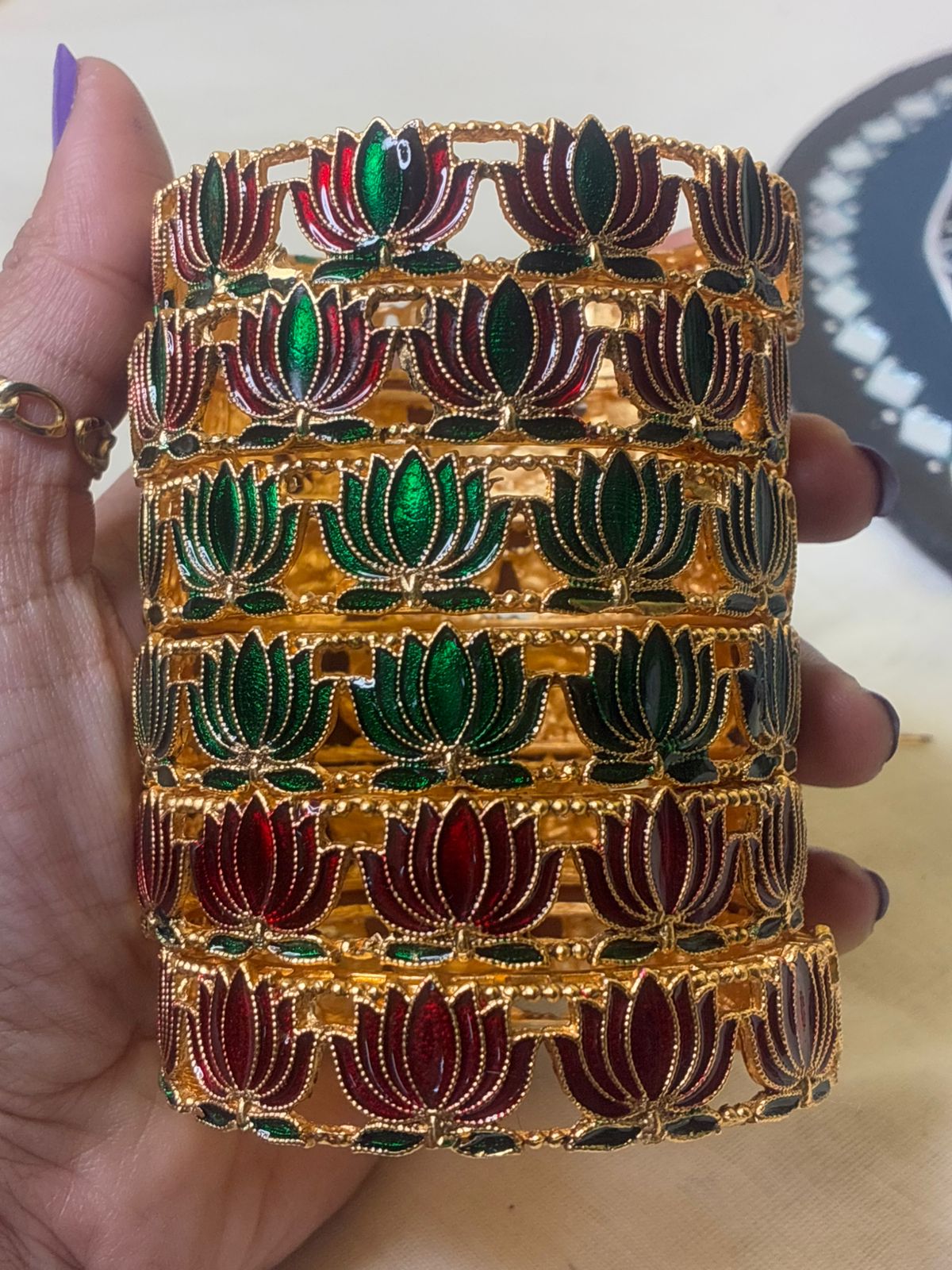 Trending Lotus bangle in green,meroon and mixed colours