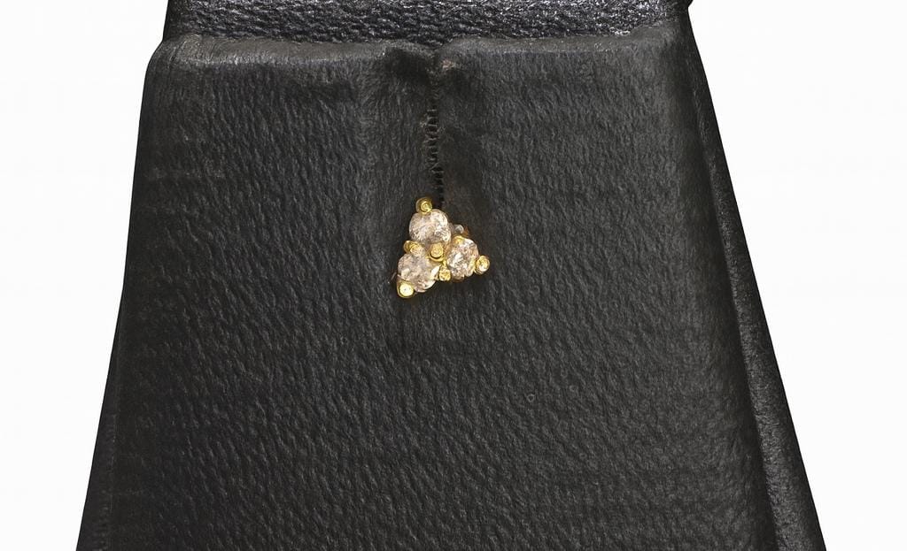Small Triangle three white stone nose pin and9 second stud