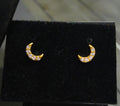 Half-moon shaped small size white stone and red stone nose pin and second stud