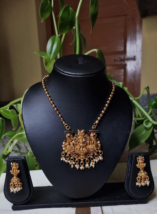 Premium quality antique long chain with temple pendent with traditional jimkuha