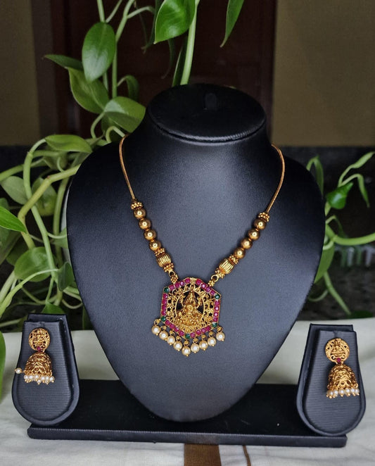Traditional touch party wear adjustable saraswati motif pendent with small size saraswati jimukha