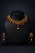 saraswati motif flower chocker with flower hanging earrnings