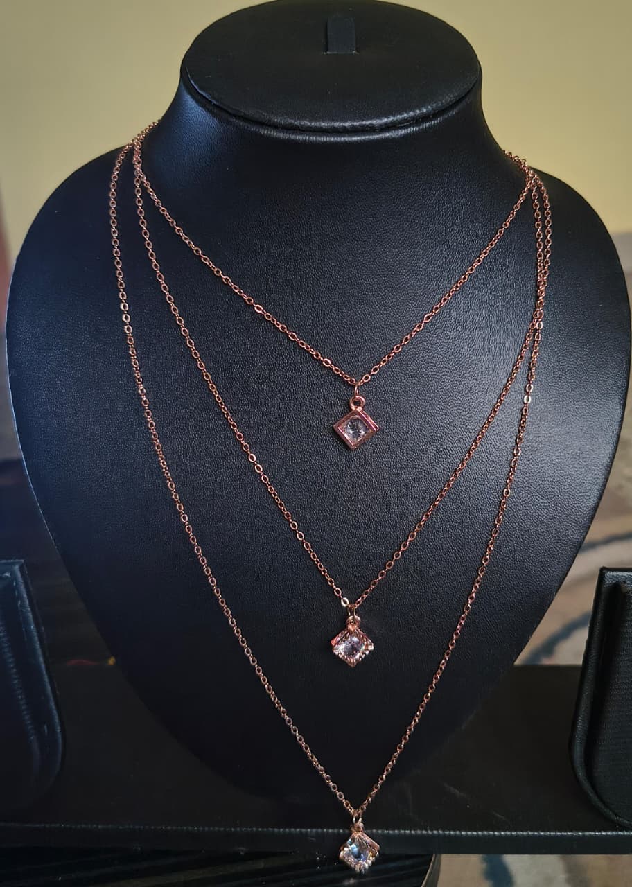 rose gold plated three layer chain