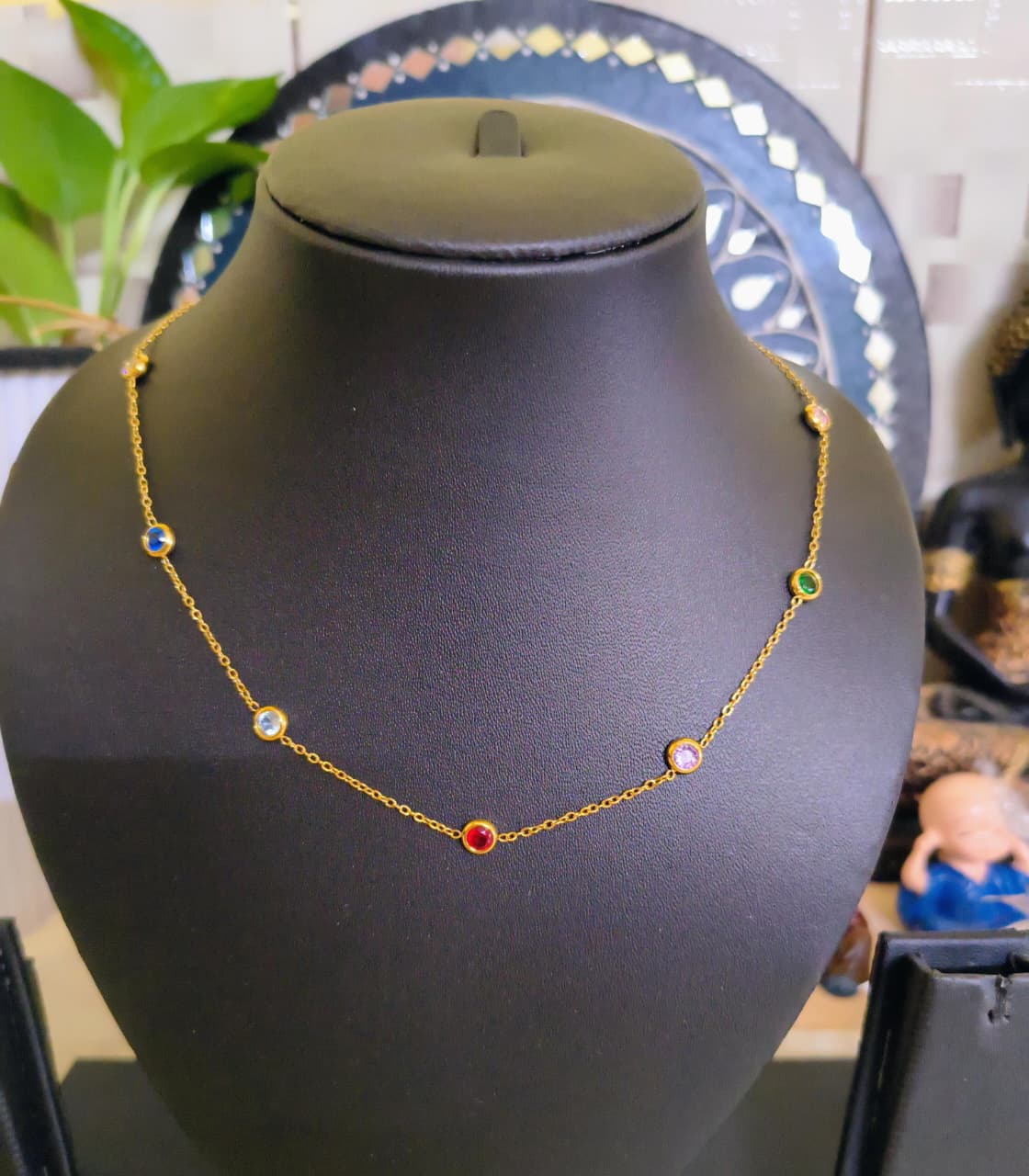 simple and elegant chain with frequent multi colored stones