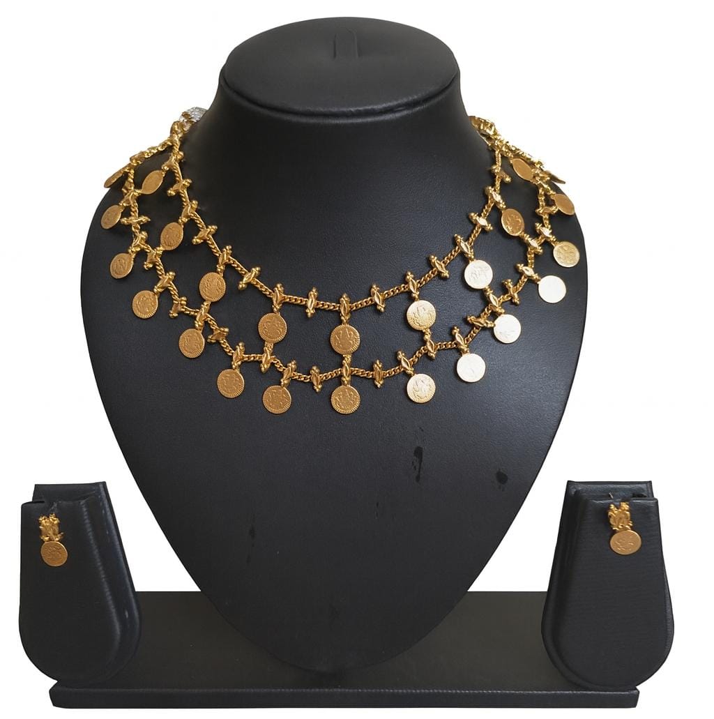 Double layer- coin chocker neck piece with stud earrings