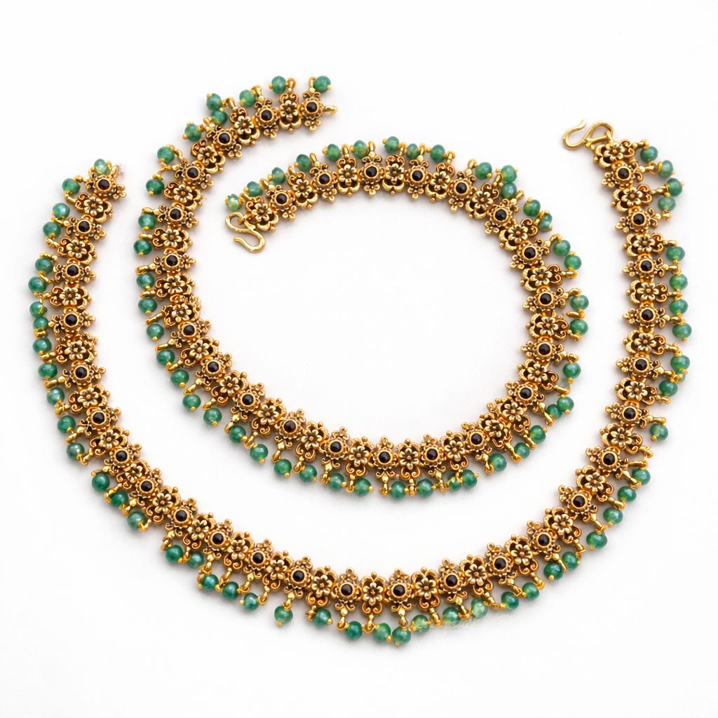 Beautiful beaded anklets|Green|Antique collection