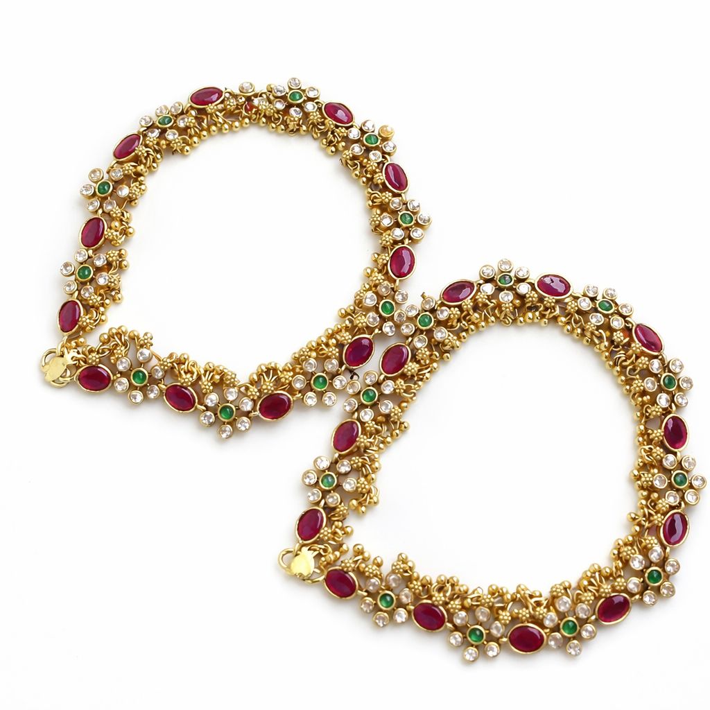 Beautiful beaded anklets|Pink with stone|Antique collection