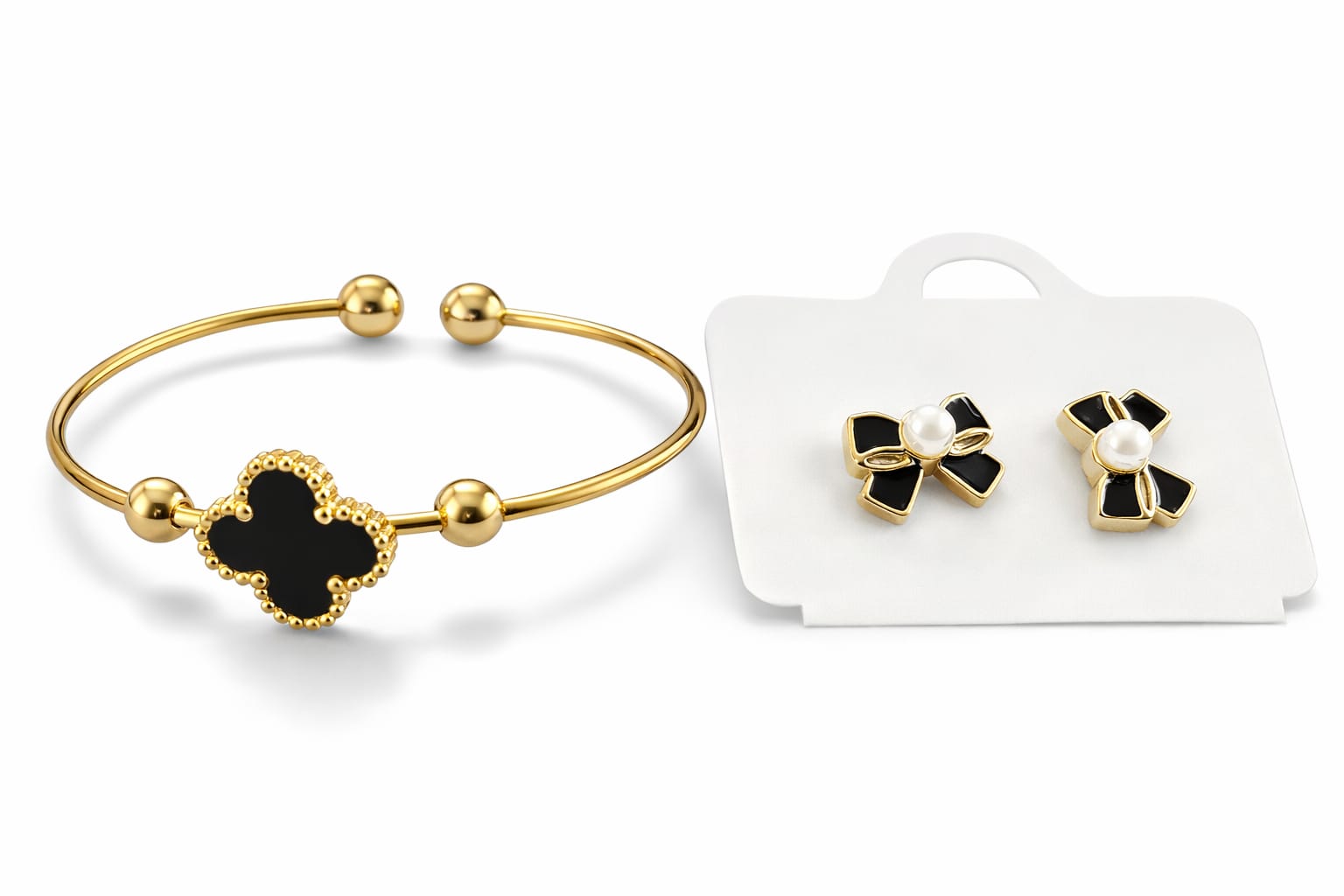 Black Adjustable bangle with stud combo