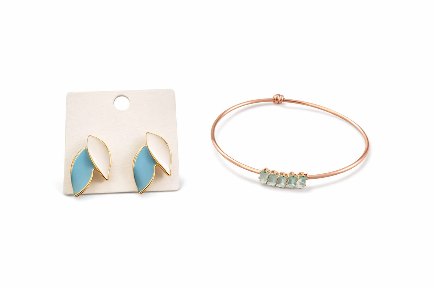Adjustable bangle and stud earnings