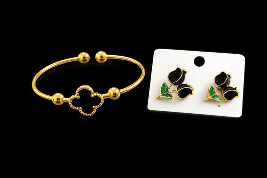 Black Adjustable bangle with stud combo