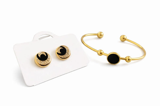 Black Adjustable bangle with stud combo