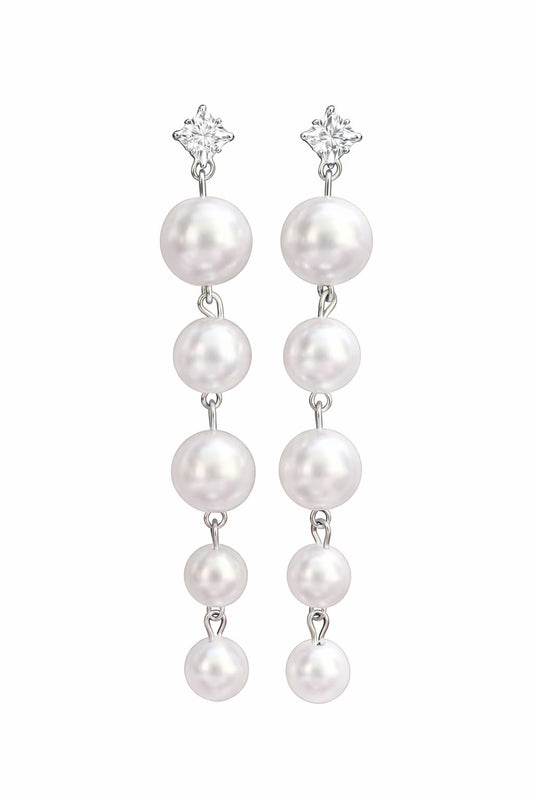 White beads long hanging earnnings